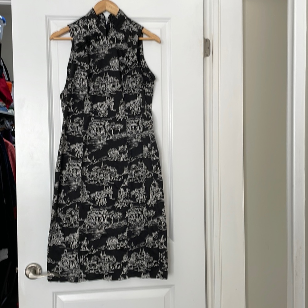 Black and White Stretch Cotton Chinese style Fitted Dress